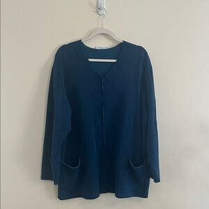 Bryn Walker Casual Top Oversized Lagenlook Organic Cotton Bamboo Blue Cozy‎ L